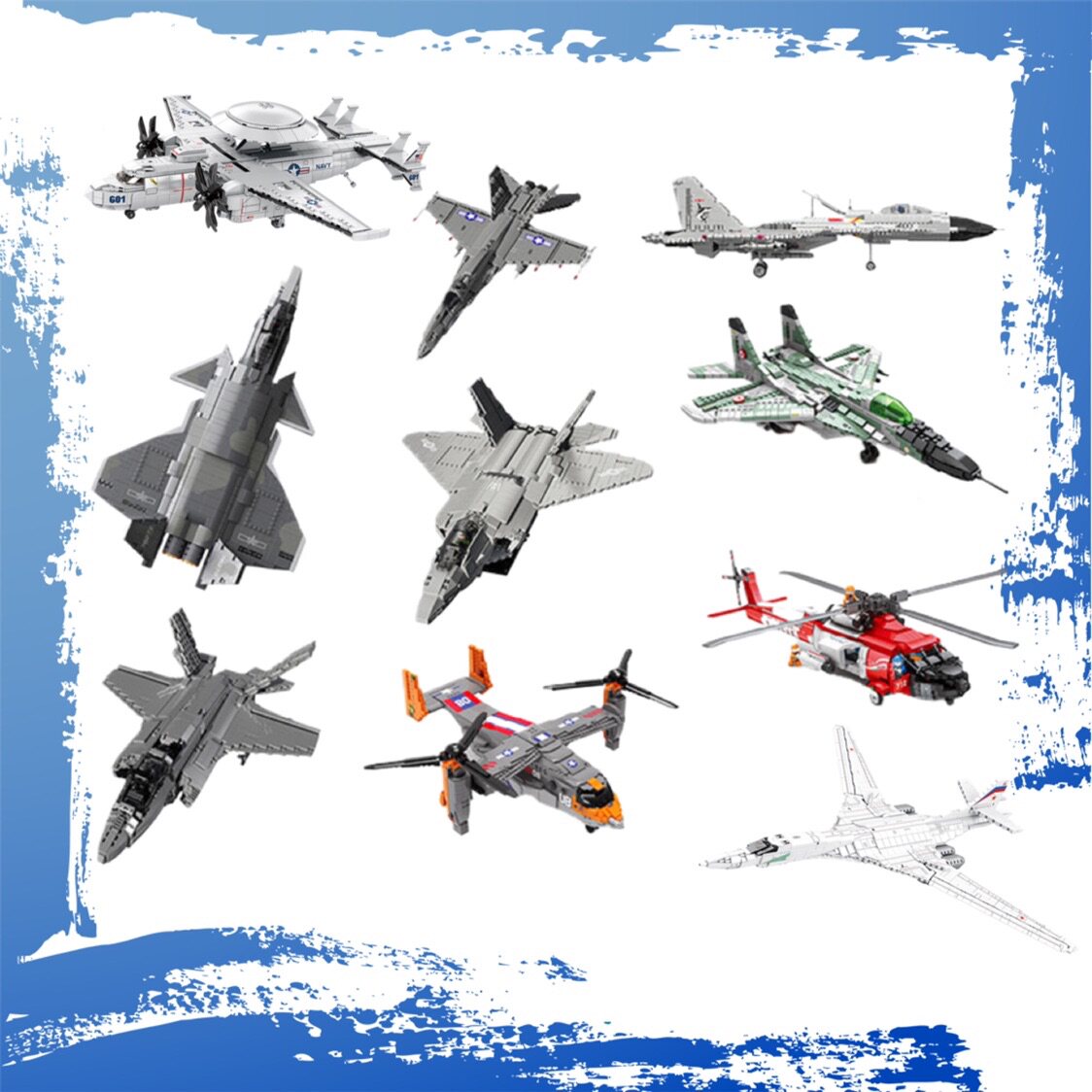 臻砖Reobrix33020-33027军事F16飞机F14战斗机F18直升机拼装积木