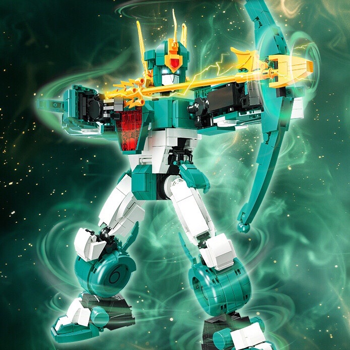 杰星58210moc小颗粒积木玩具拼装机器人一变二风暴使者手办机甲