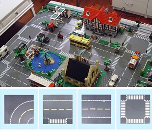 兼容积木底板公路马路板交通道路小颗粒城市街道场景街拼装板
