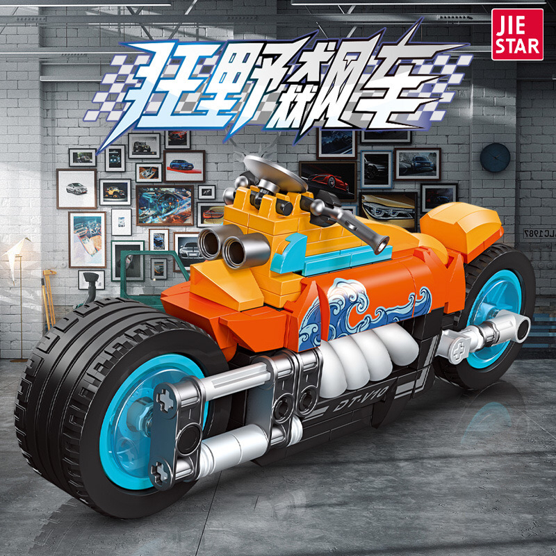 杰星92305科技摩托车模型儿童男孩拼装插小颗粒积木玩具摆件机车
