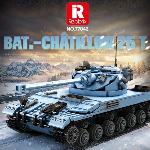 臻砖Reobrix77042F18BatChatillon25t军事积木坦克拼装男孩玩具