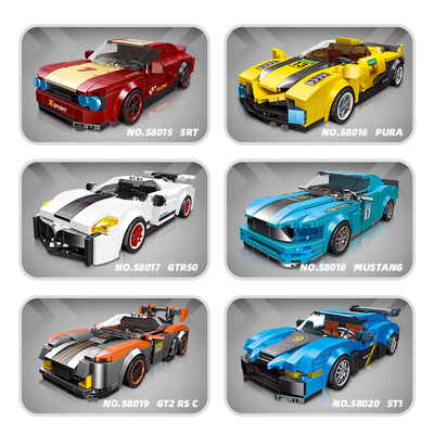 杰星58015儿童玩具回力汽车8格小颗粒moc拼装世界名车积木跑车