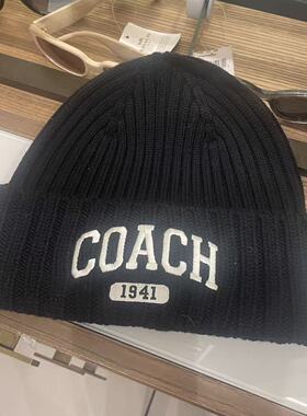 国内现货COACH字母刺绣时尚针织徽标秋冬休闲帽绒线帽子男女通用
