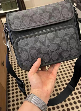 国内现货coach新款男包sullivan经典logo拼黑色牛皮斜挎包 直邮