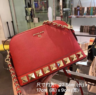 随糖美代MK红色十字纹铆钉贝壳包女士包袋欧美风国内现货圣诞礼物
