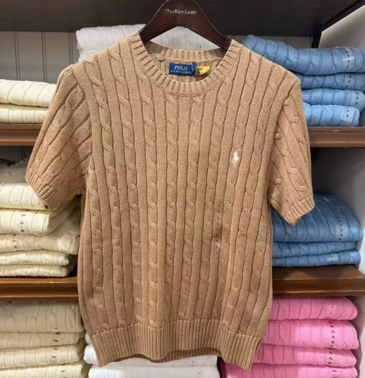 拉夫劳伦ralph lauren女式针织衫麻花短袖T恤毛衣刺绣小马标女款
