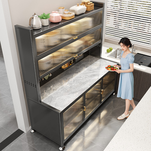 厨房置物架家用落地岩板橱柜多层餐边靠墙一体多功能收纳储物碗柜