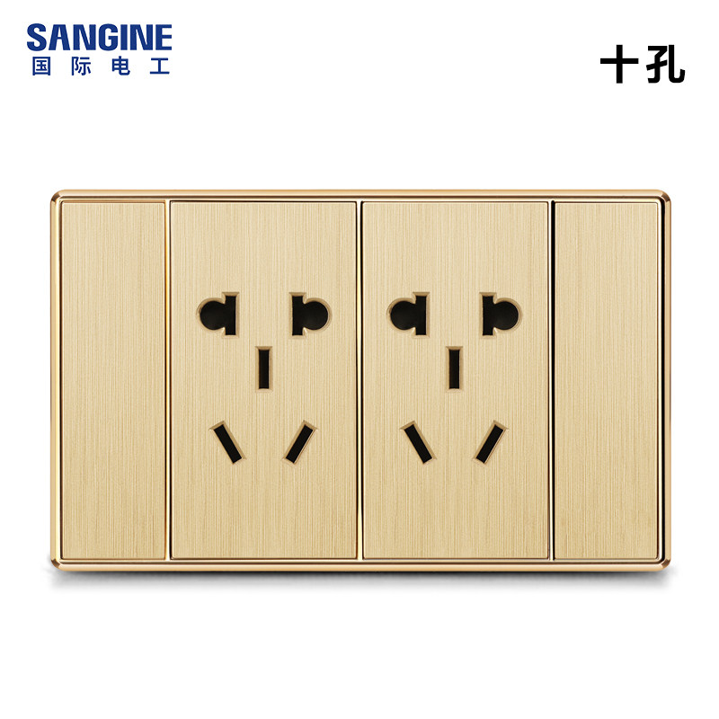 国际电工118型开关插座香槟金拉丝二位多6孔电源墙壁面板10孔十孔