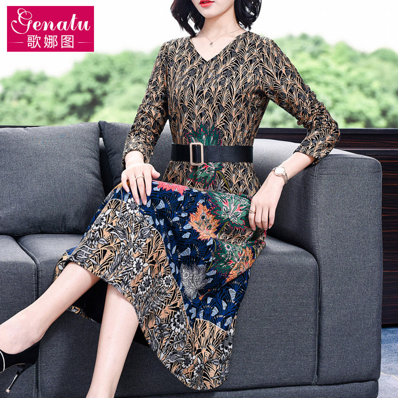 秋冬贵夫人冬裙女高端欧货洋气加绒加厚连衣裙打底裙轻奢名媛气质