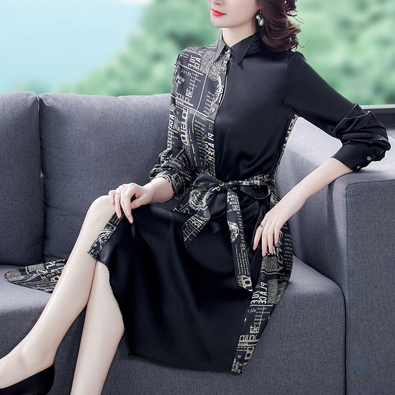 春装初春款大码女装2023年新款春季妈妈真丝高贵优雅气质连衣裙女