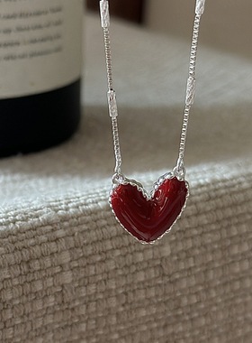 s925纯银韩版简约红心时尚滴釉项链基础款新年款锁骨链