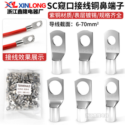 紫铜加厚SC窥口鼻冷压端子铜线耳