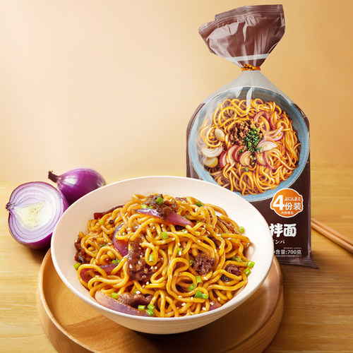 湾仔岛四份装日式照烧牛丼风味速食拌面700g监控非油炸方便面