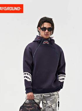 SprayGround鲨鱼嘴连帽双拉链宇航领卫衣男女加绒加厚保暖帽衫冬