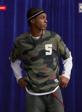 SprayGround丨NBA HWC联名系列勇士球队迷彩网眼透气短袖T恤男夏