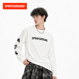 SprayGround鲨鱼嘴美式字母印花长袖T恤男女秋季街头复古潮流上衣