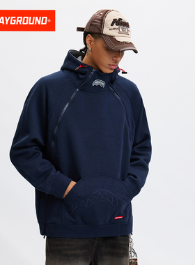 SprayGround鲨鱼嘴宇航领双拉链连帽卫衣男秋季美式潮牌套头帽衫