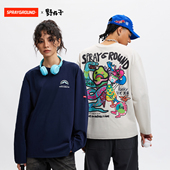 SprayGround鲨鱼嘴X野丸子联名涂鸦长袖 T恤男秋季 宽松圆领上衣潮