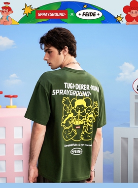 SprayGround鲨鱼嘴FEIDE联名纯棉字母印花短袖T恤男潮牌圆领体恤