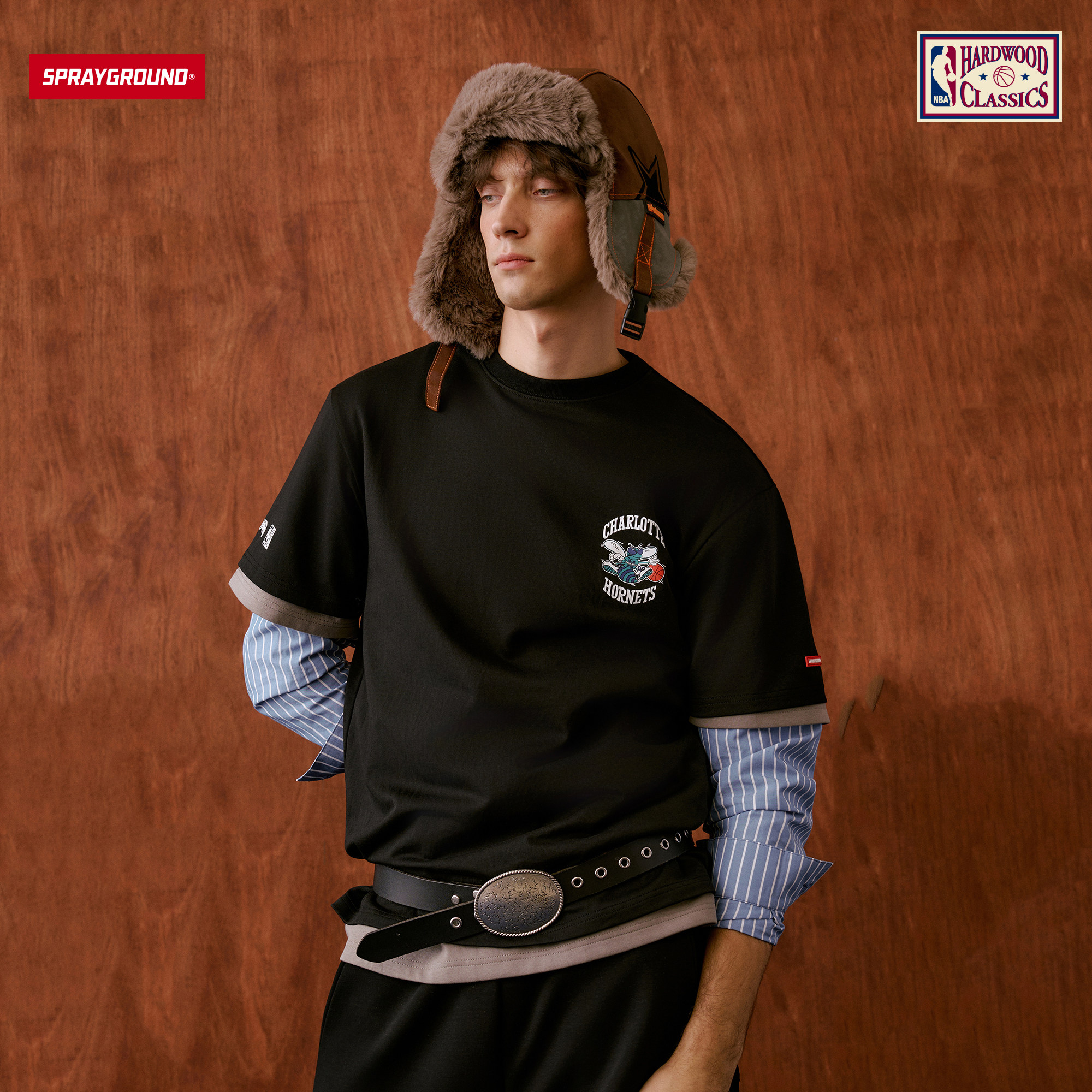 SprayGround丨NBA HWC联名黄蜂球队短袖T恤男女夏季潮流半袖上衣