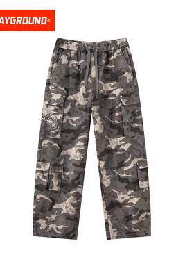 SprayGround鲨鱼嘴迷彩梭织长裤男2026春秋新款抽绳直筒休闲裤
