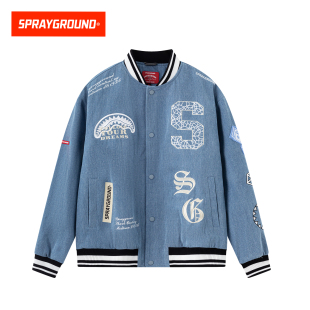 SprayGround鲨鱼嘴美式 牛仔棒球服夹克男女春秋复古街头潮牌外套