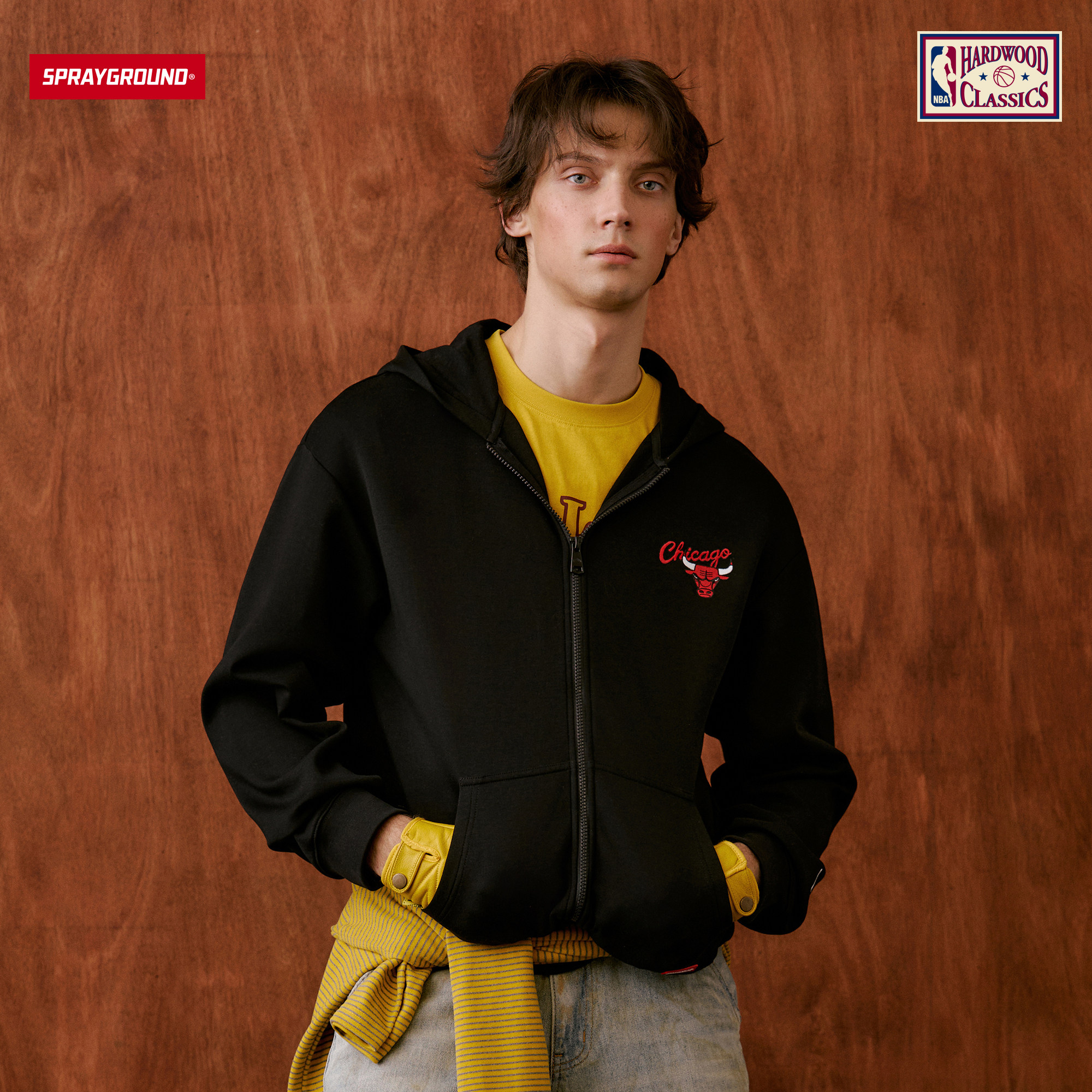 SprayGround丨NBA HWC联名系列公牛球队美式连帽开衫卫衣外套男女