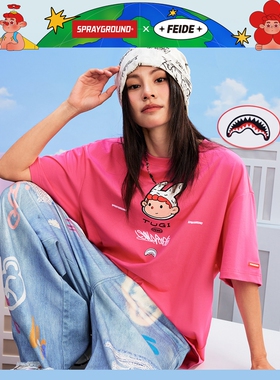 SprayGround鲨鱼嘴FEIDE联名插画短袖T恤男2025夏季新款半袖上衣