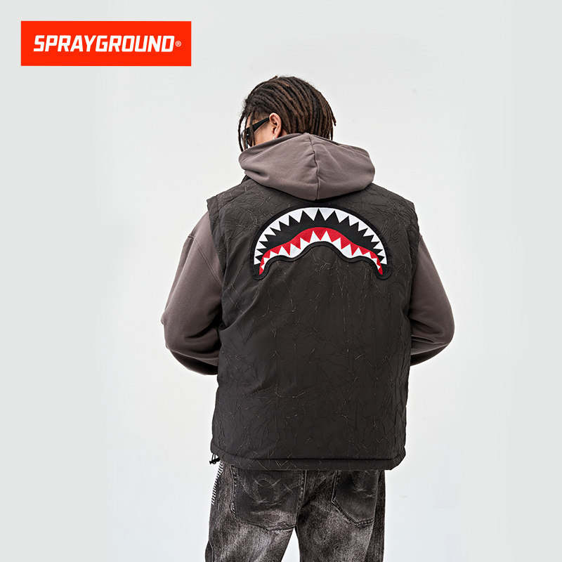 SprayGround鲨鱼嘴明星同款冬季羽绒马甲男女保暖加厚白鸭绒背心