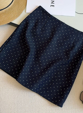 藏蓝色波点包臀半身裙女高腰a字修身显瘦小个子短裙秋季新款半裙