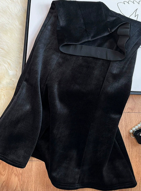 高级感丝绒半身裙女修身显瘦中长鱼尾包臀裙秋冬新款加绒a字摆裙