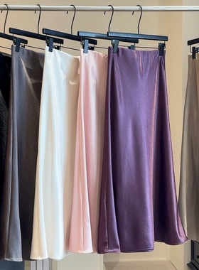 高级感加厚醋酸缎面半身裙女气质a字显瘦丝光鱼尾裙冬季新款半裙