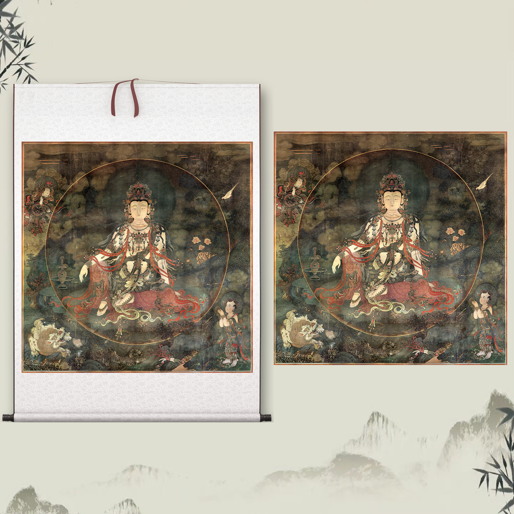 法海寺《水月观音》中式客厅中堂挂画玄关茶室佛像壁画装饰画高清
