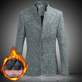 秋冬中国风中山装 男 礼服外套改良唐装 男青年加棉加厚立领修身 中式