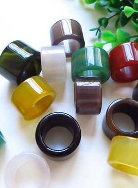 玛瑙直筒玉扳指绿黑白黄色玉髓指环时尚大号戒指男款