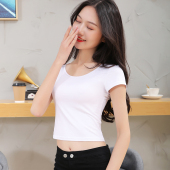 露脐上衣打底衫 2026黑色白t恤女短袖 莫代尔紧身内搭高腰短款 ins春