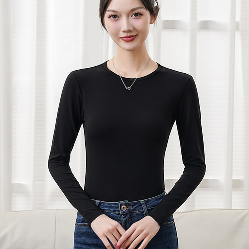 莫代尔长袖小圆领薄款修身打底衫