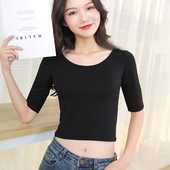高腰露脐5分半袖 短款 薄上衣春 打底衫 修身 t恤女中袖 莫代尔棉五分袖