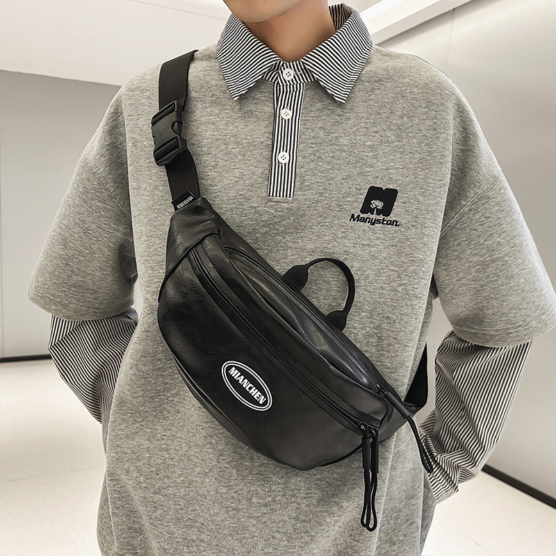 胸包男款时尚韩版PU单肩包简约百搭斜挎包手机小背包运动腰包女