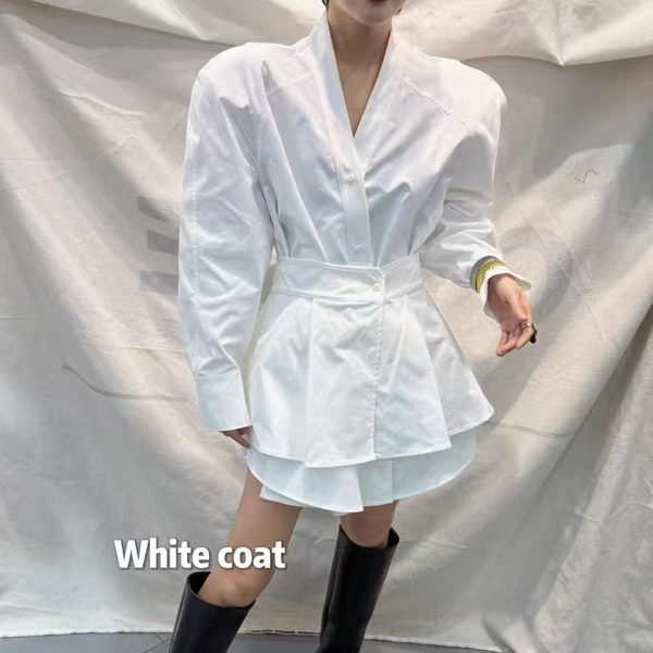 V领可拆卸假两件屁帘衬衫裙中长款女春设计感宽松交叉收腰显瘦裙