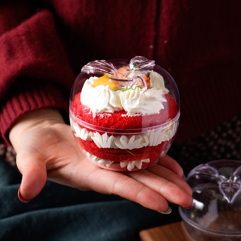 圣诞蛋糕杯苹果盒子平安果慕斯甜品包装盒透明小礼品盒手提盒4寸