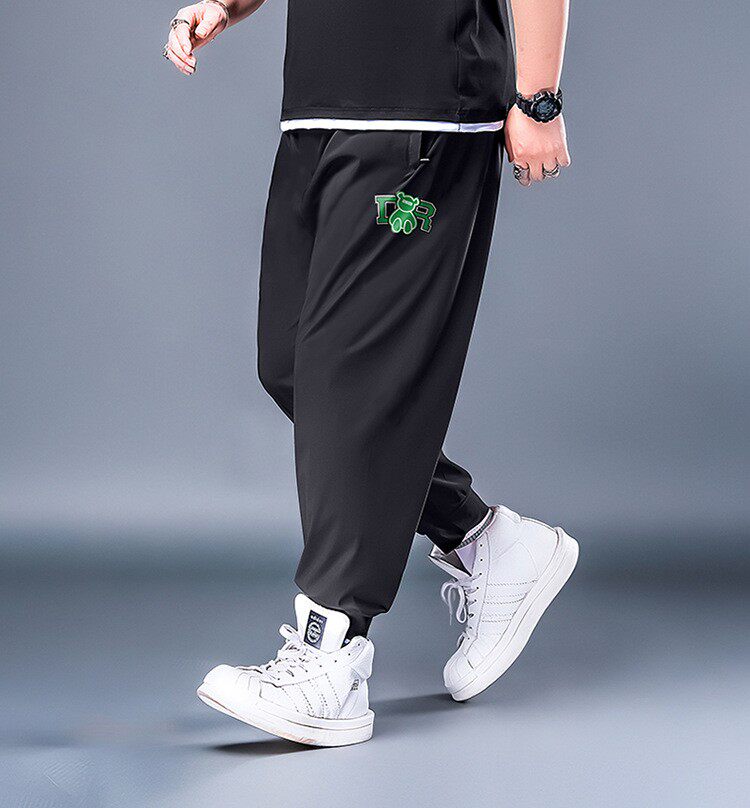 胖子冰丝裤男裤春秋夏季超薄款宽松束脚加肥加大码休闲运动裤子