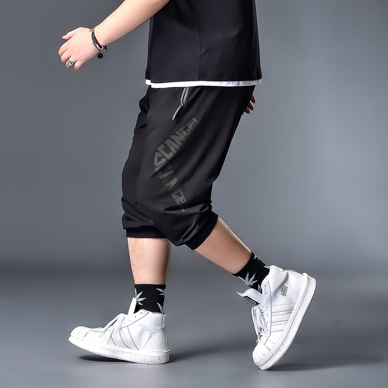 黑胶拉链七分裤运动大码男装宽松