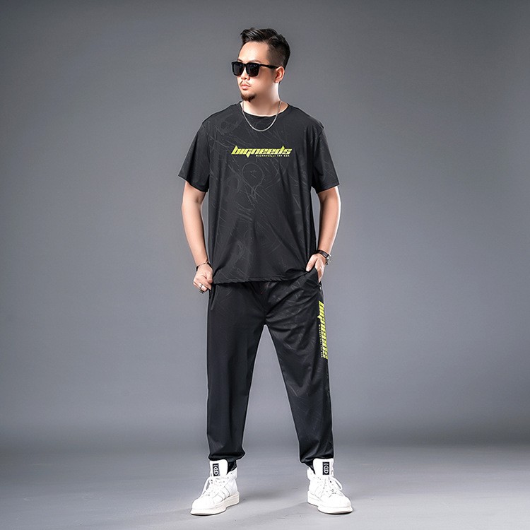 夏季中老年加肥加大码男士短袖运动服胖子休闲运动爸爸夏装套装