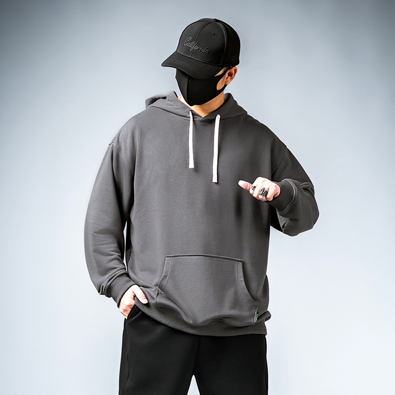净色纯色连帽套头卫衣男加绒秋冬季外套拉链春秋季加肥加大码男装