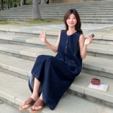 蓝色港风无袖牛仔连衣裙女2025夏季新款复古度假风气质显瘦背心裙，女装连衣裙，浙宝152