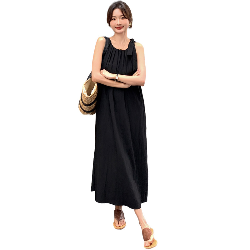 气质高级感黑色挂脖裙女夏季2025新款大方得体超好看法式风连衣裙,女装连衣裙,浙宝152