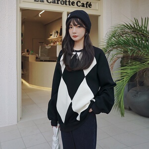 现货【】卫衣菱格拼接152-9262-P105-控价158,女生搭配好看衣服图片图片
