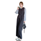 深灰色气质百搭套装女2025新款春季时尚气质马甲内搭阔腿裤三件套，女装套装/套裙，浙宝152