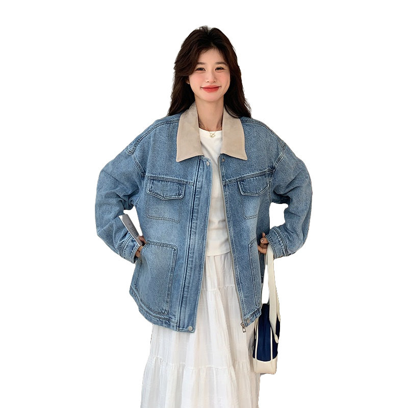 港风复古翻领牛仔外套女2025春季新款超火流行高级感宽松休闲夹克,女装短外套,浙宝152